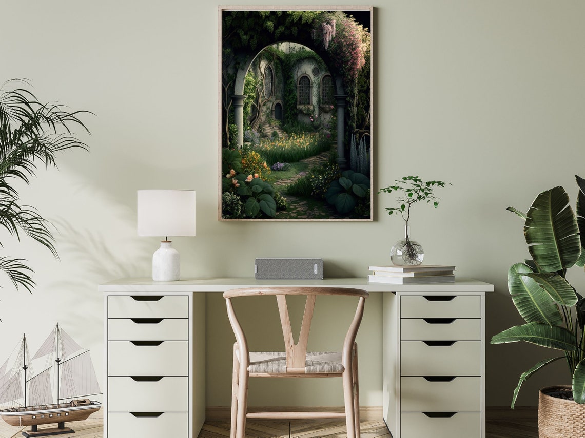 Secret Garden Courtyard Through an Ivy-Covered Stone Arch Poster - Image 2