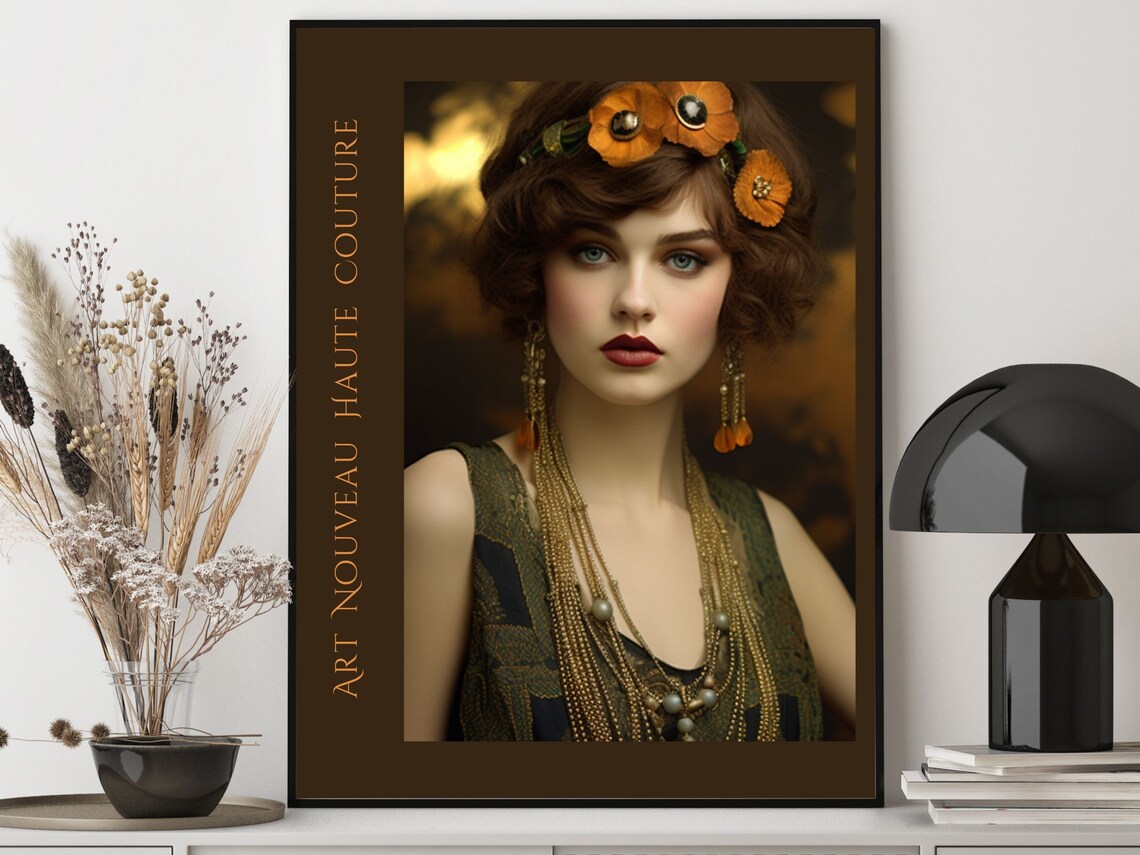 Art Nouveau Flapper with Poppies 1920s Haute Couture Fashion Poster - Image 2