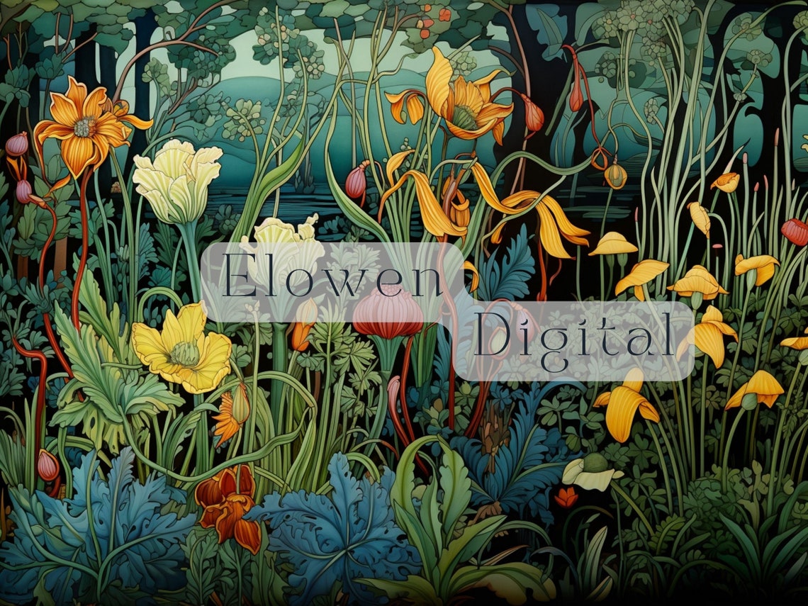 Tiger Lily Forest Garden William Morris Style Floral Wall Art - Image 5