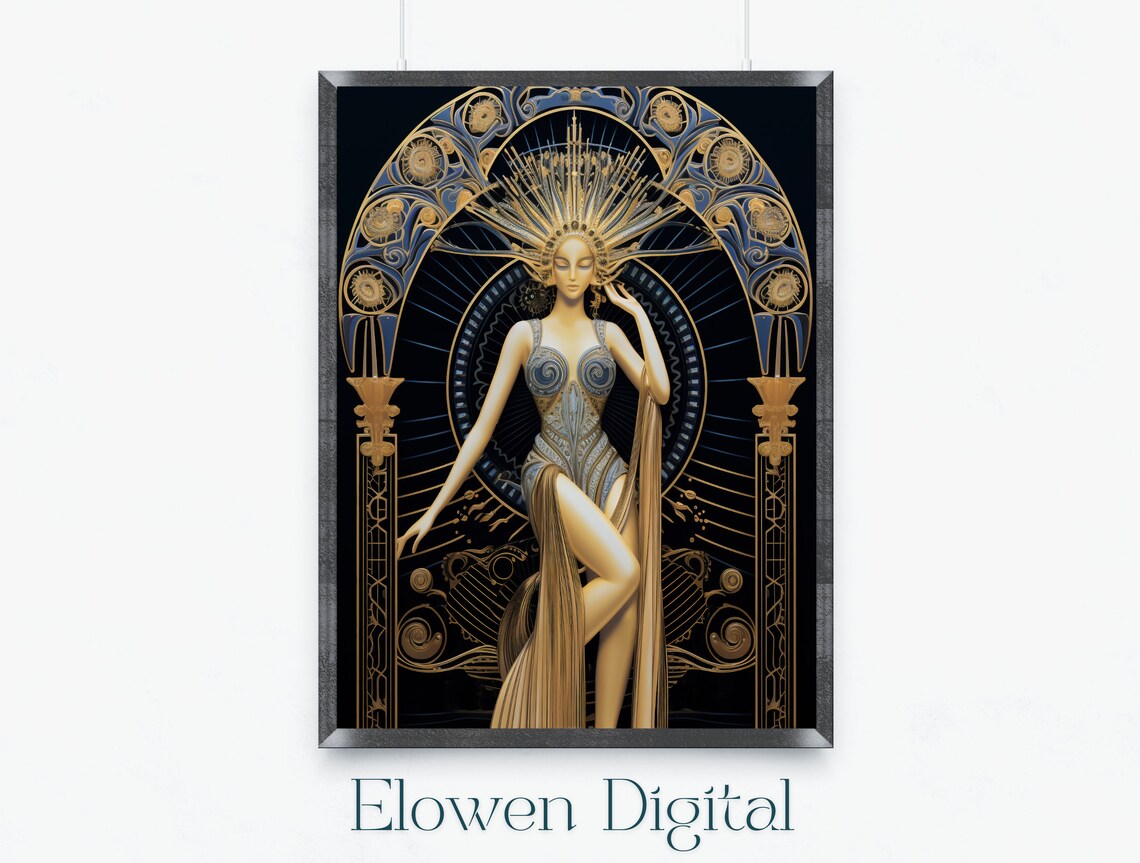 Woman In Gold With Radiant Sunburst Headdress Art Deco Print