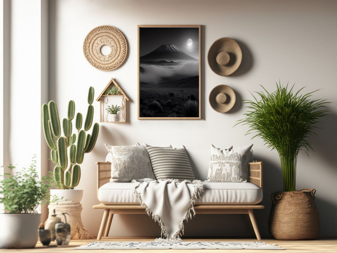 Black And White Prints Misty Mountain Wall Art Mountains Art Mount Kilimanjaro In The Moonlight - Image 3
