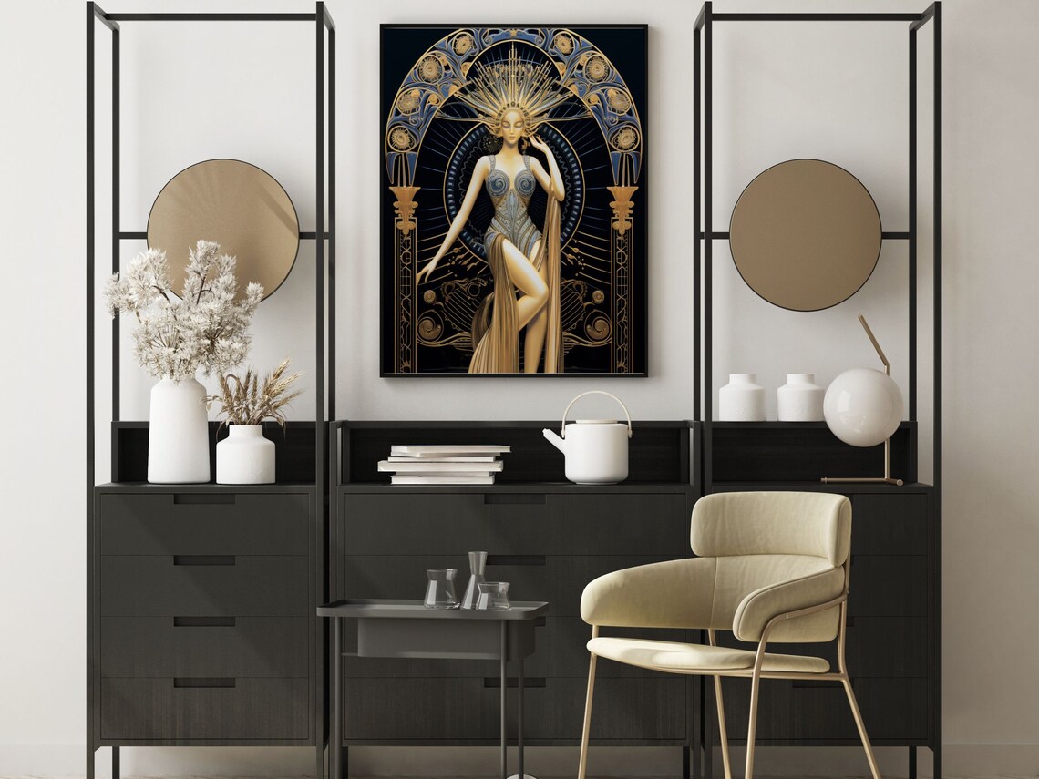 Woman In Gold With Radiant Sunburst Headdress Art Deco Print - Image 3
