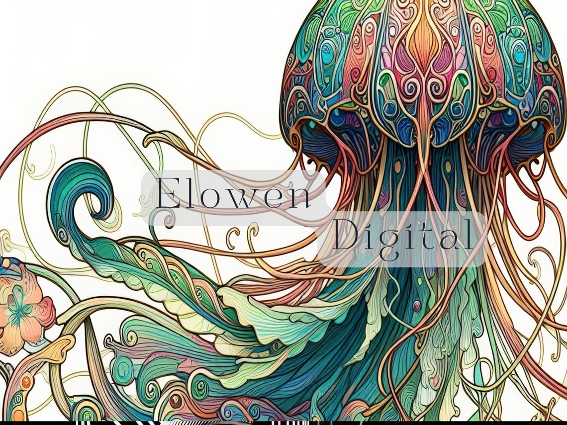 Art Nouveau Colorful Jellyfish Poster Funky Art Jellyfish Prints Whimsical Decor Jellyfish Bathroom Wall Decor Jellyfish Kitchen Decor - Image 5