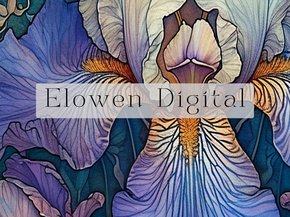 Art Nouveau Purple Iris With Teal Symmetric Floral Pattern Poster - Image 5