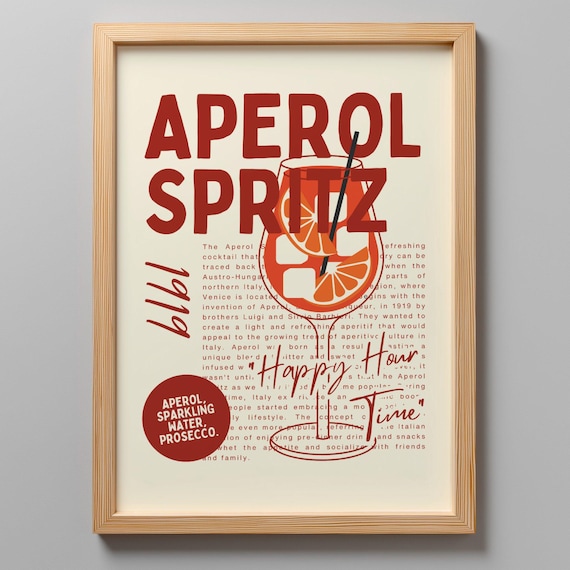 Aperol Spritz Retro Italian Cocktail Bar Happy Hour Wall Art