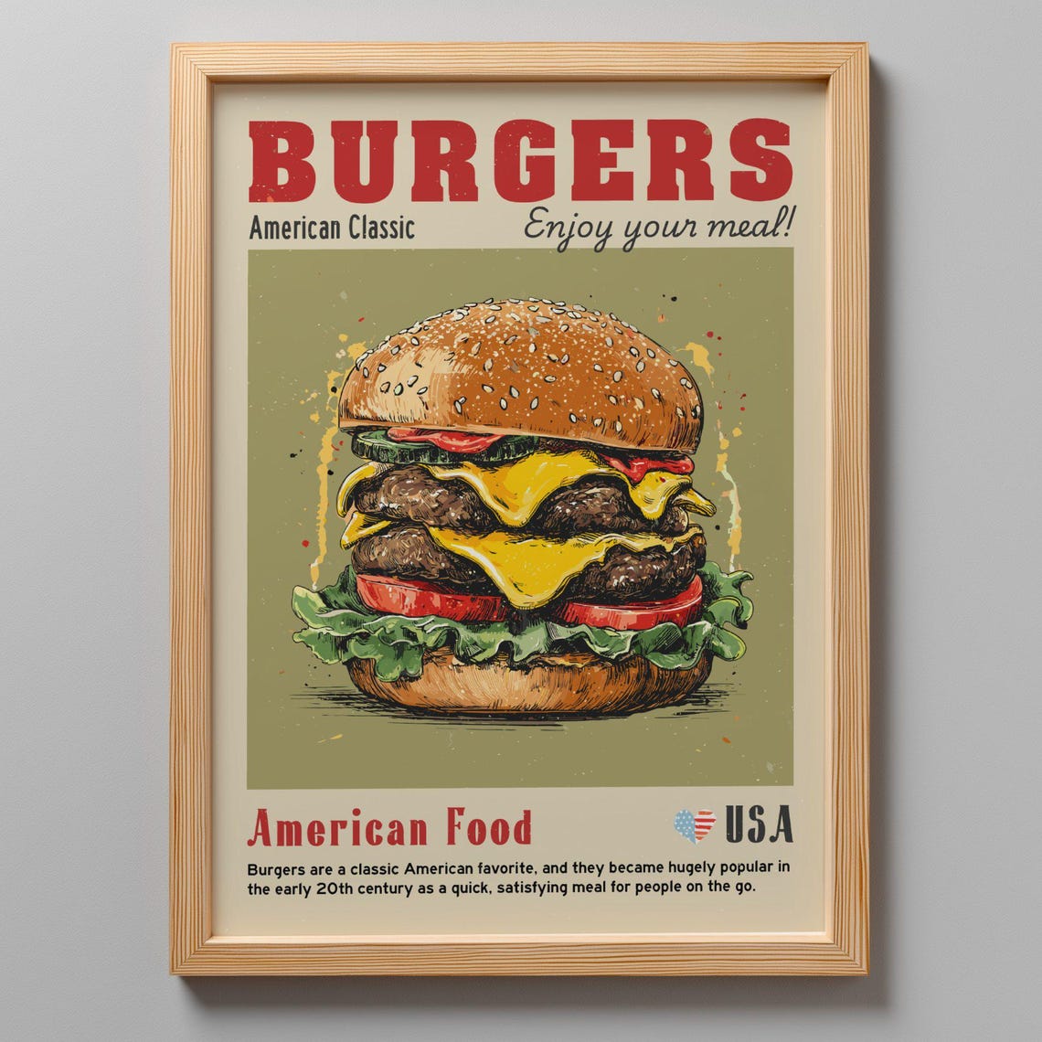 Burgers American Classic Double Cheeseburger Retro Diner Poster