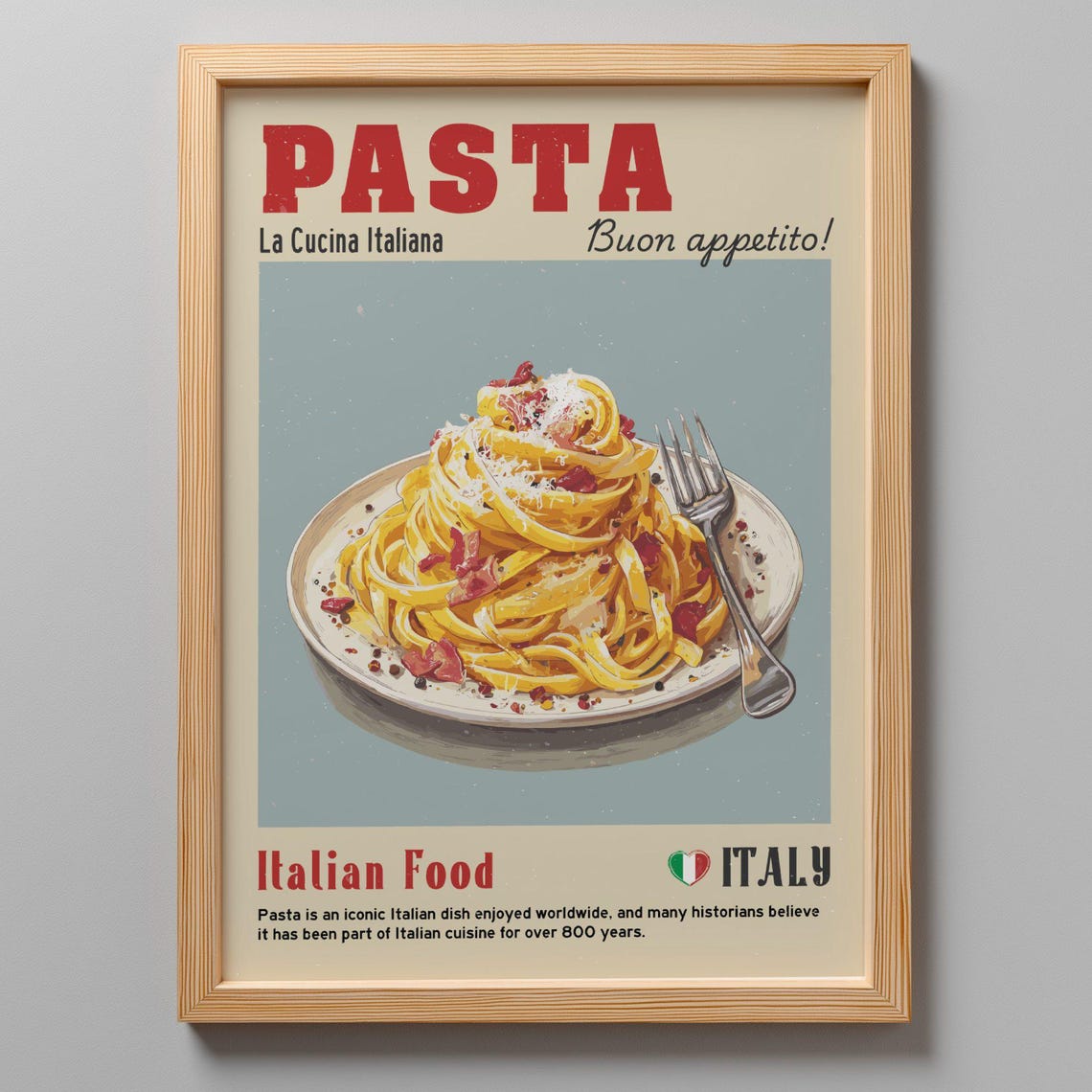 Pasta Carbonara Style Twirled Plate Fork Retro Italian Food Poster