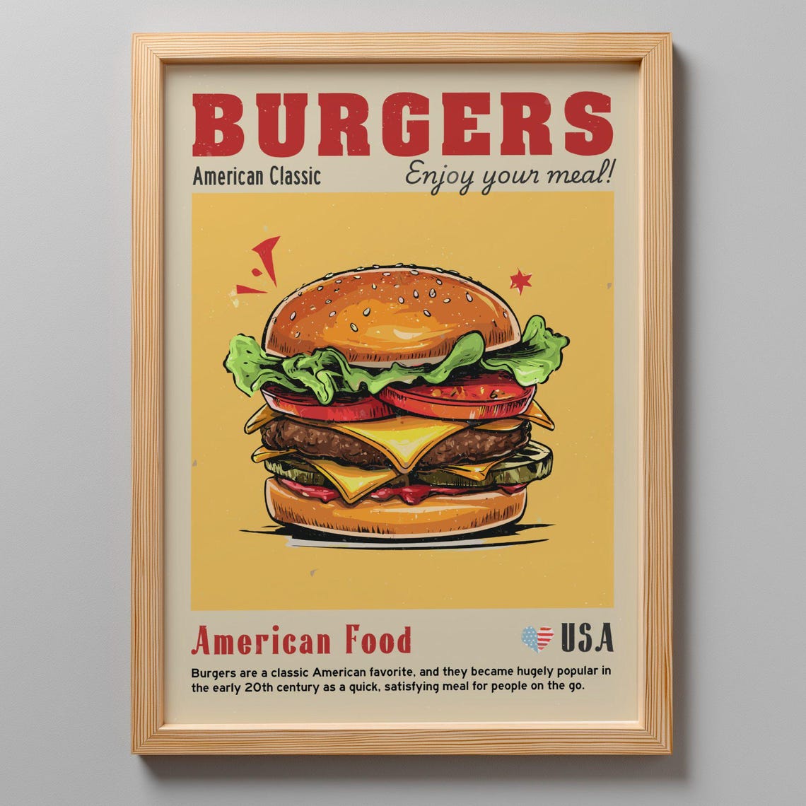 Burgers American Classic Cheeseburger Retro Kitchen Wall Decor Poster