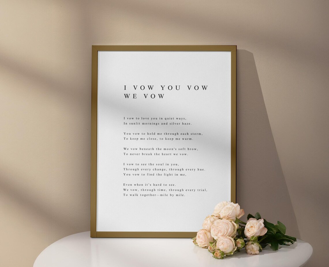 I Vow You Vow We Vow Wedding Promise Poem Minimalist Decor Poster