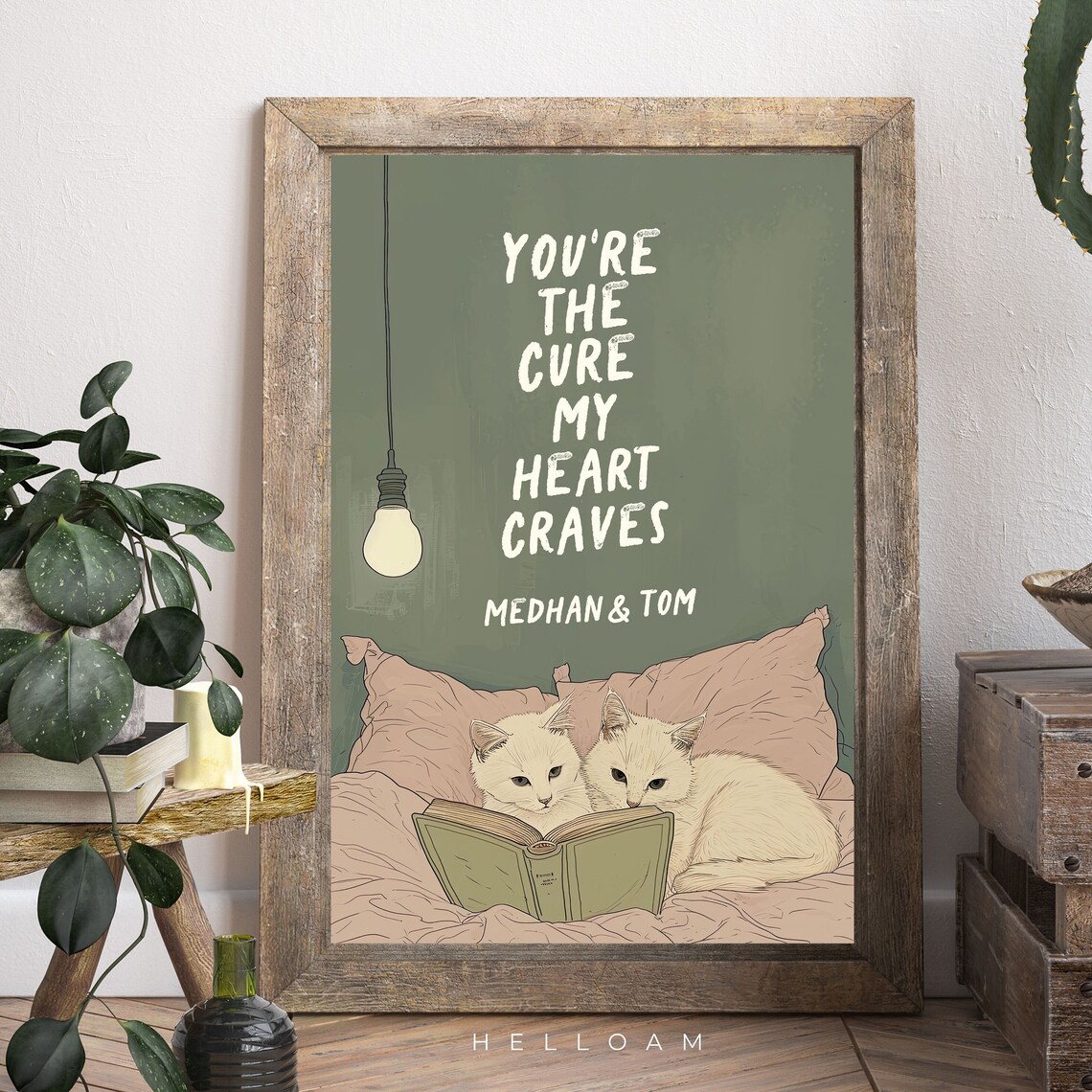Personalized Cat Couple Reading in Bed You Are the Cure My Heart Poster - Image 4