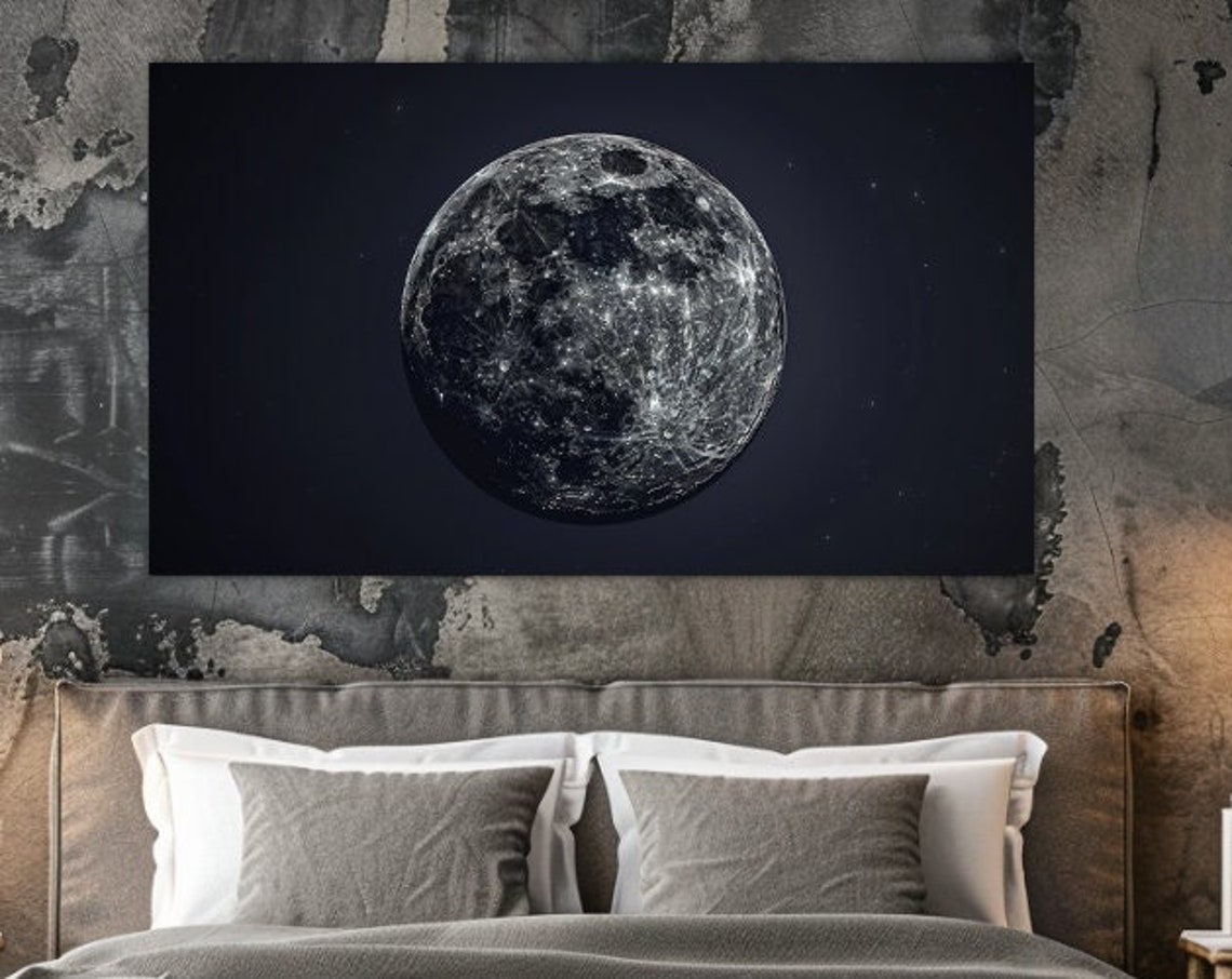 Full Moon Design Black And White Space Print Picture Home Decor Wall Art Gift Room Decor Ready To Hang