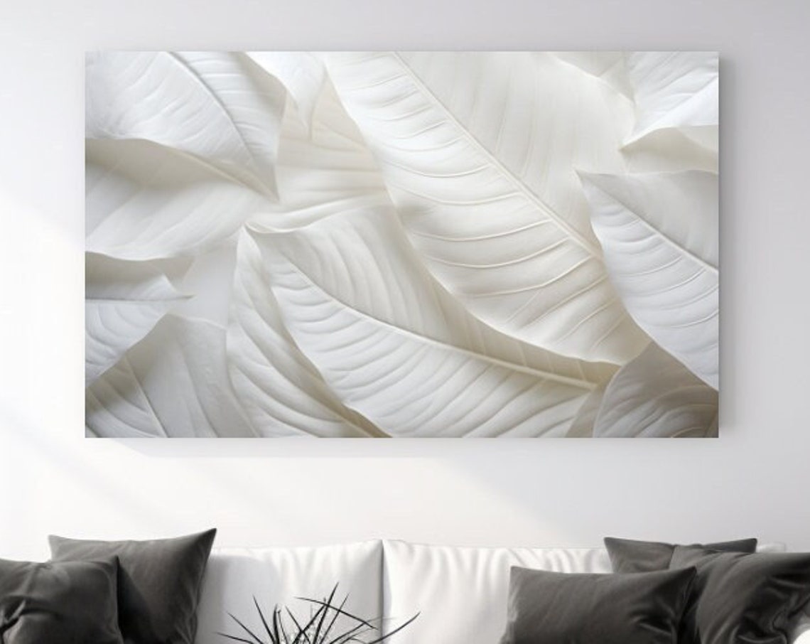 Cream White Leaves Soft Texture Minimal Botanical Close Up Art Poster