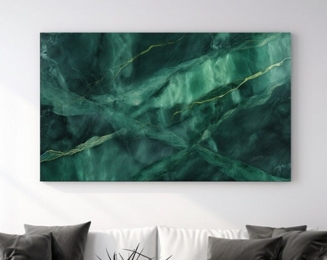 Emerald Green Marble With Gold Veins Luxury Abstract Wall Art Poster