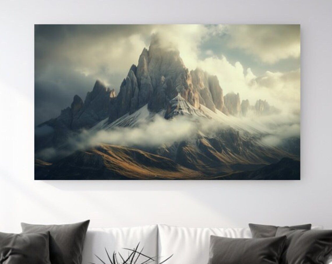 Dolomites Italy Jagged Peaks Mist Clouds Dramatic Mountain Poster