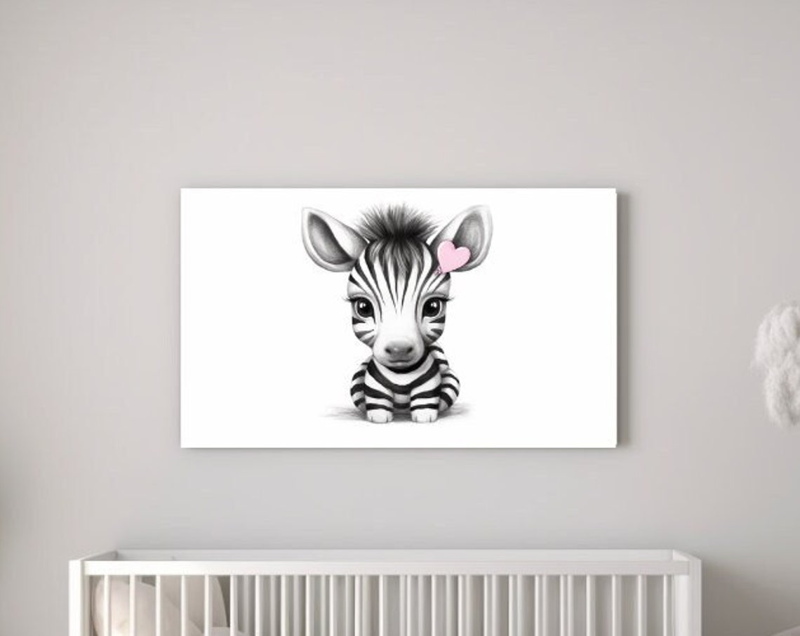 Heart Baby Zebra Wall Art Design Nursery Decor Animal Kids Room Decor Girls Animal Prints Girls Nursery Newborn