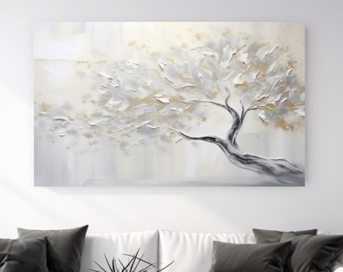 Silver Tree Abstraction Art Print, Christmas Wall Decor