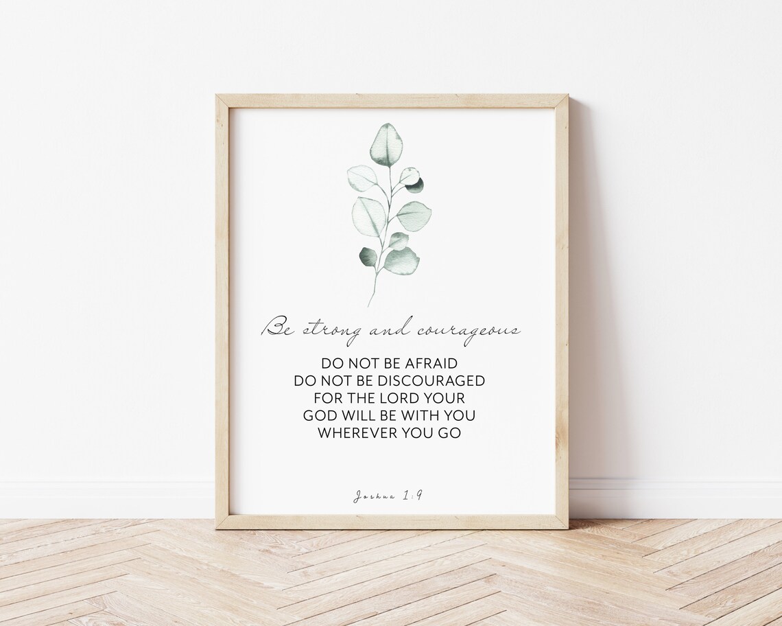 Be Strong And Courageous Joshua 1:9 Eucalyptus Minimalist Scripture Print