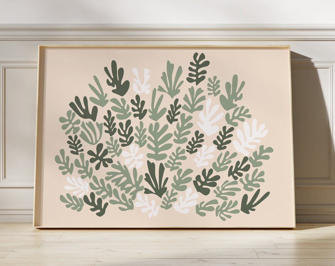 Henri Matisse Style Botanical Paper Cut Out Green Leaves Wall Art