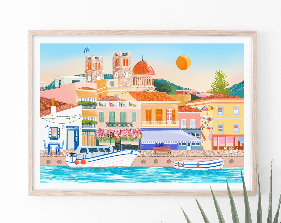 Aegina Greece Travel Poster, Europe Art Print