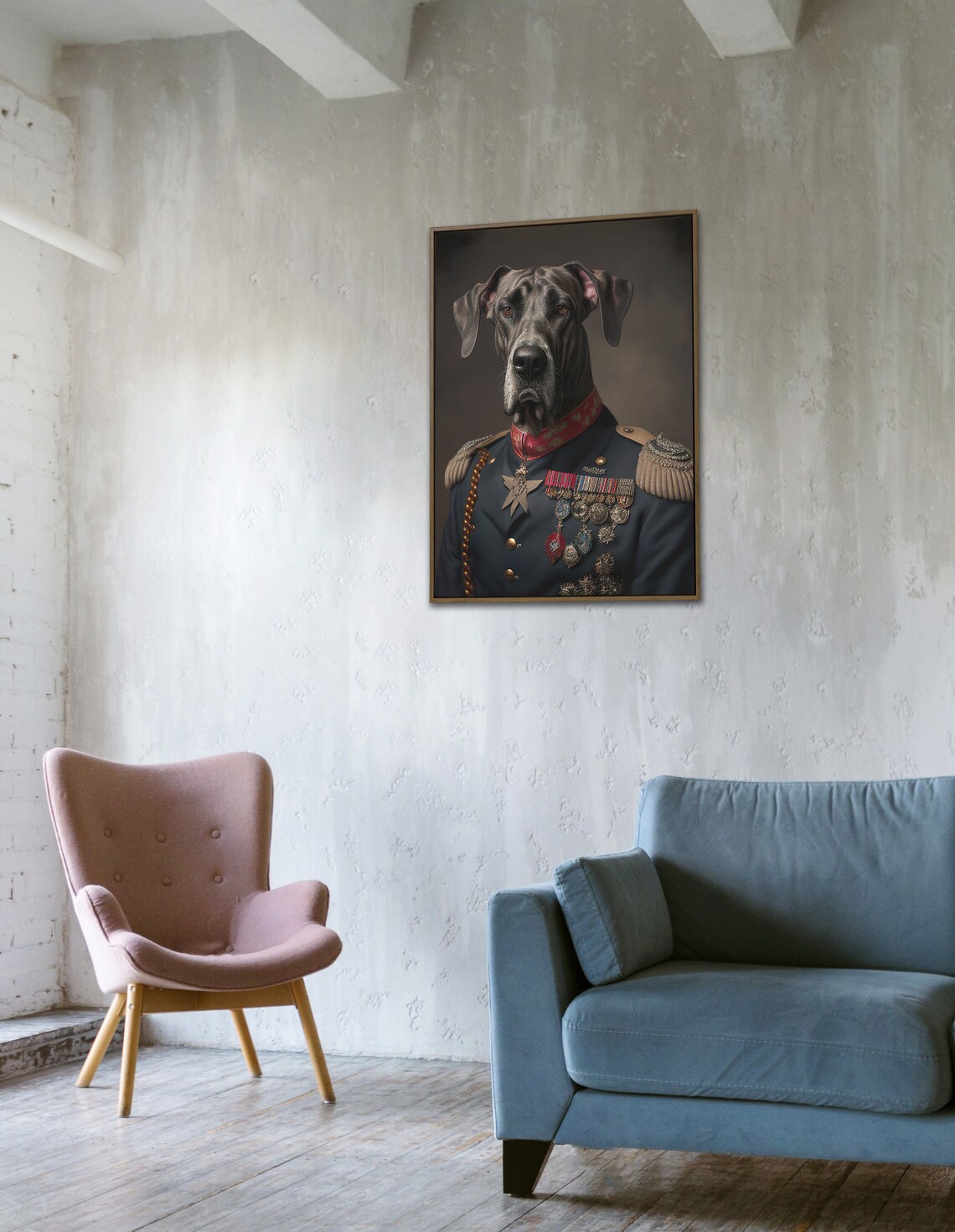 Great Dane In Military Uniform Art Print - Image 4