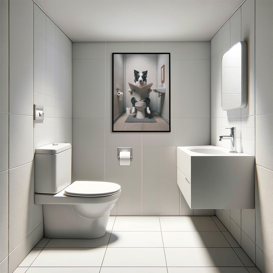 Funny Border Collie Reading Newspaper On Toilet Bathroom Humor Poster - Image 4