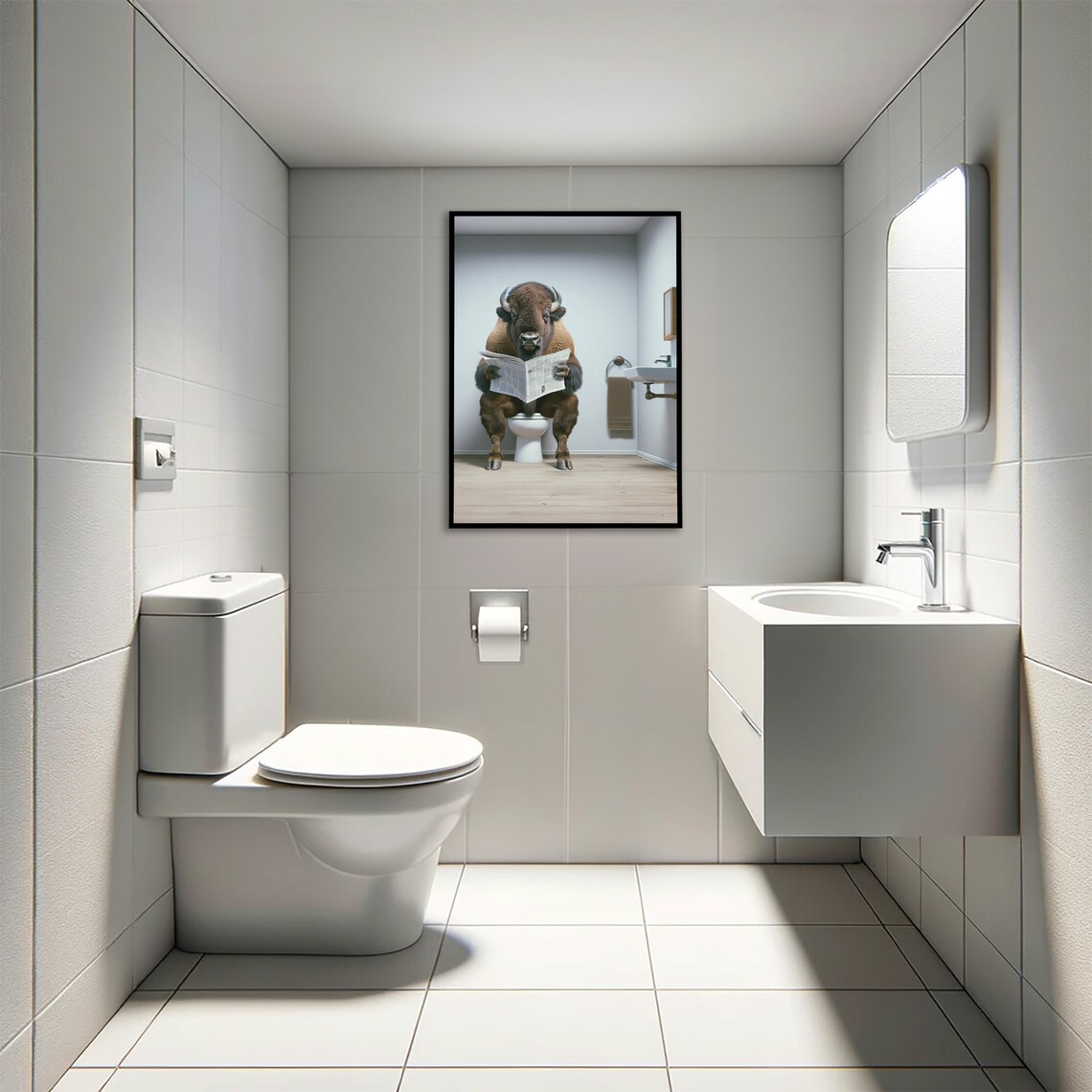 Bison Reading Newspaper, Funny Bathroom Poster - Image 4