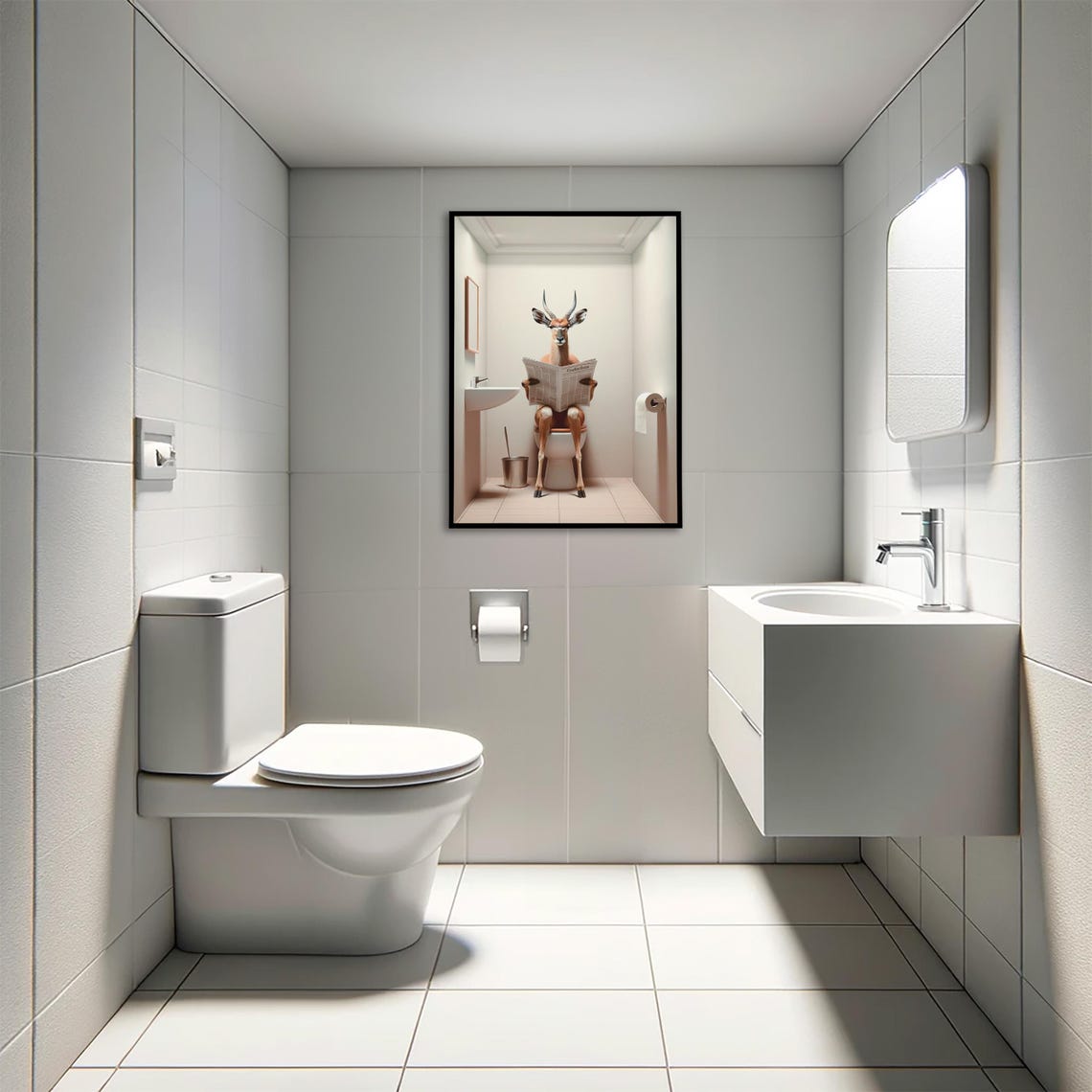 Antelope Reading the Newspaper on the Toilet Funny Bathroom Poster - Image 4