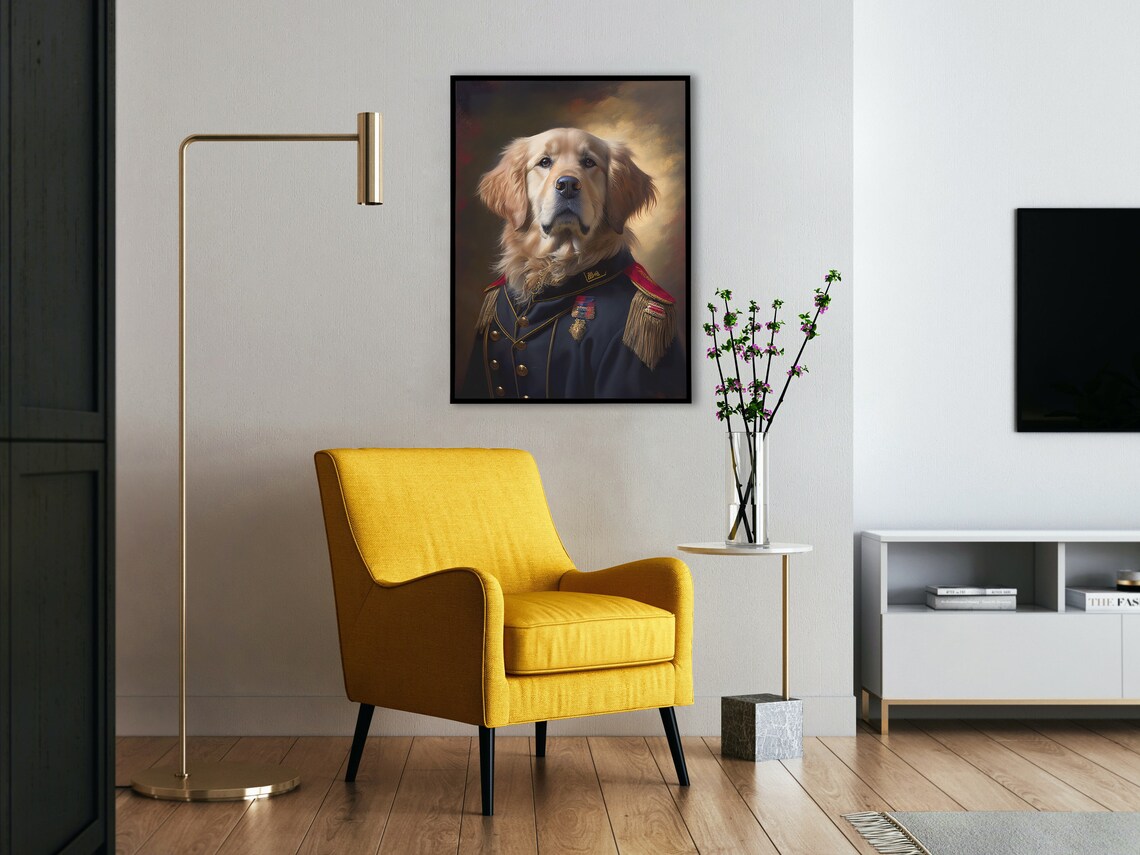 Golden Retriever in Military Uniform Art Print - Image 4