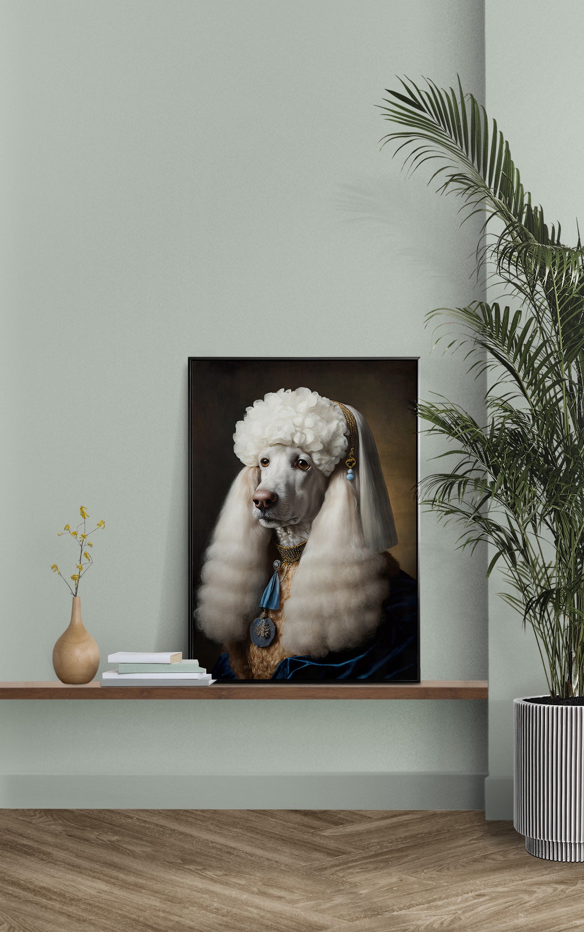 Elegant White Poodle Baroque Portrait Regal Attire Painting Poster - Image 2