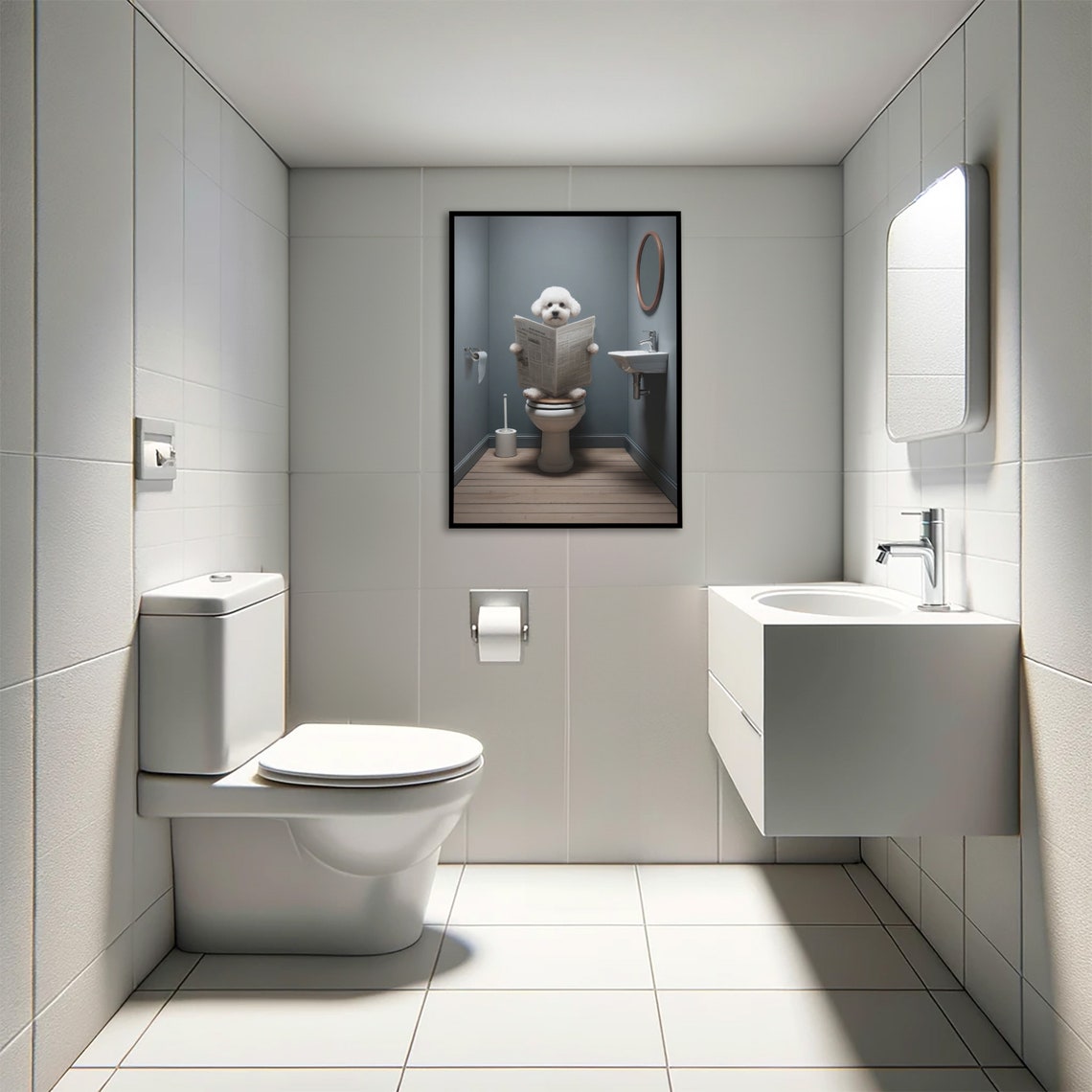 Bichon Frise Reading the Newspaper on the Toilet Funny Poster - Image 4