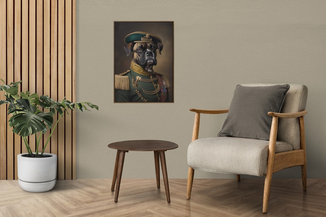Boxer Dog Green Military Uniform With Medals Portrait Poster - Image 4