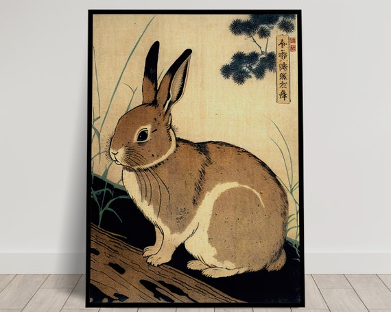 Rabbit Wall Poster Japanese Art Style Illustration Ukiyo E Print Poster Wall Art Rabbit Japan Wall Decoration