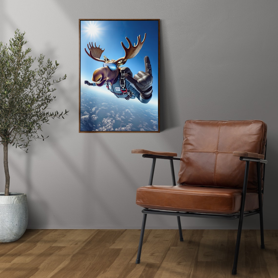 Moose Skydiving With Antlers And Goggles Epic Freefall Animal Poster - Image 3