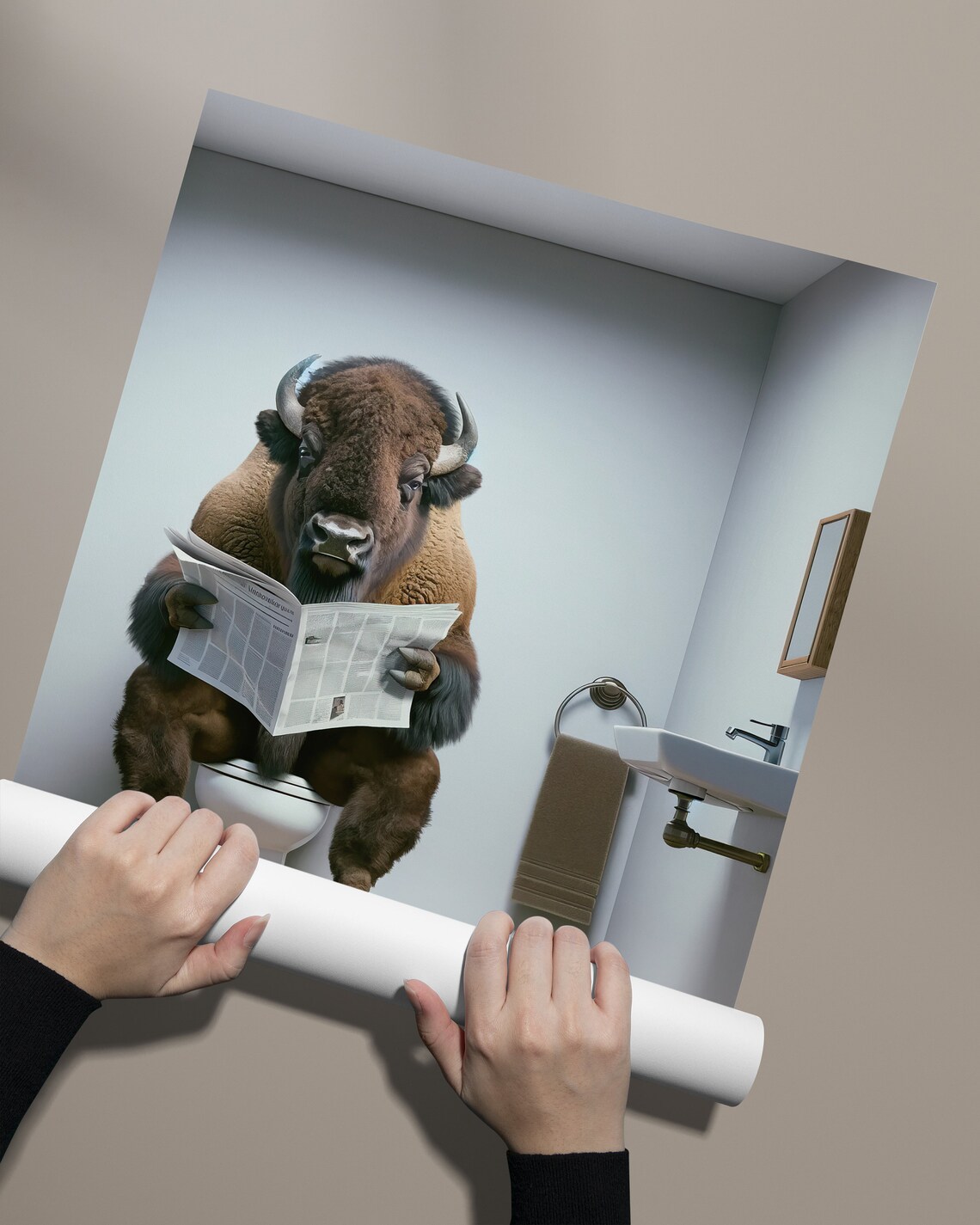 Bison Reading Newspaper, Funny Bathroom Poster - Image 2