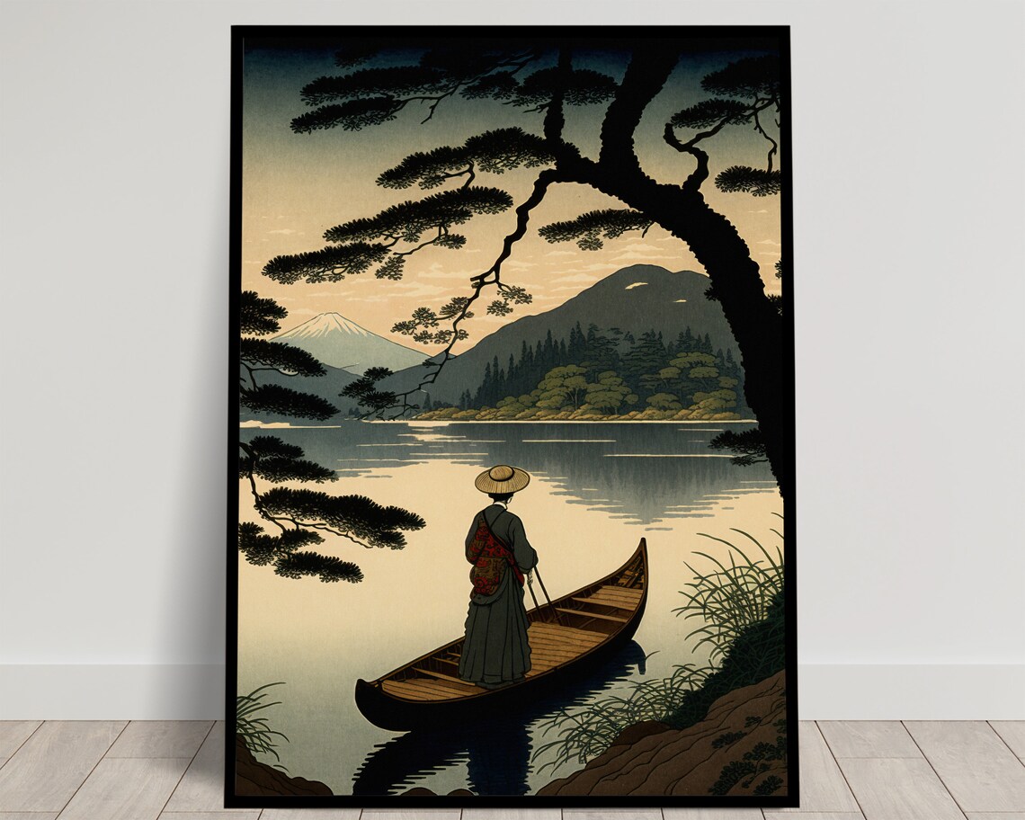 Japanese Lake Ukiyo-E Boat Ride Art Print