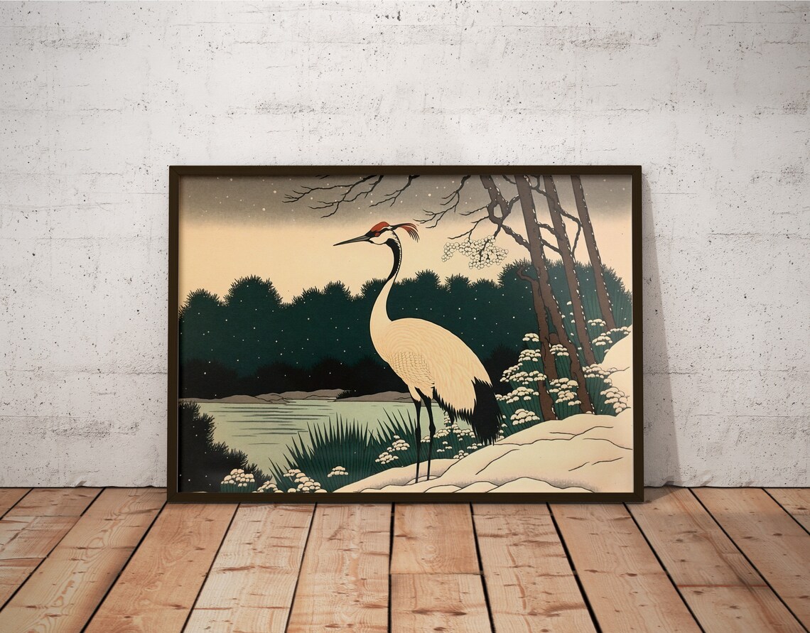 Red Crowned Japanese Crane In The Snow Winter Lake Forest Poster - Image 2