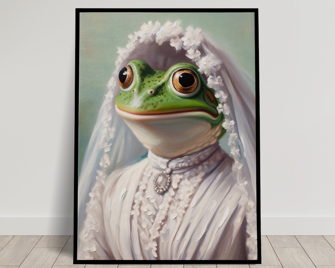 Portrait of a Frog Wearing a Wedding Dress Poster