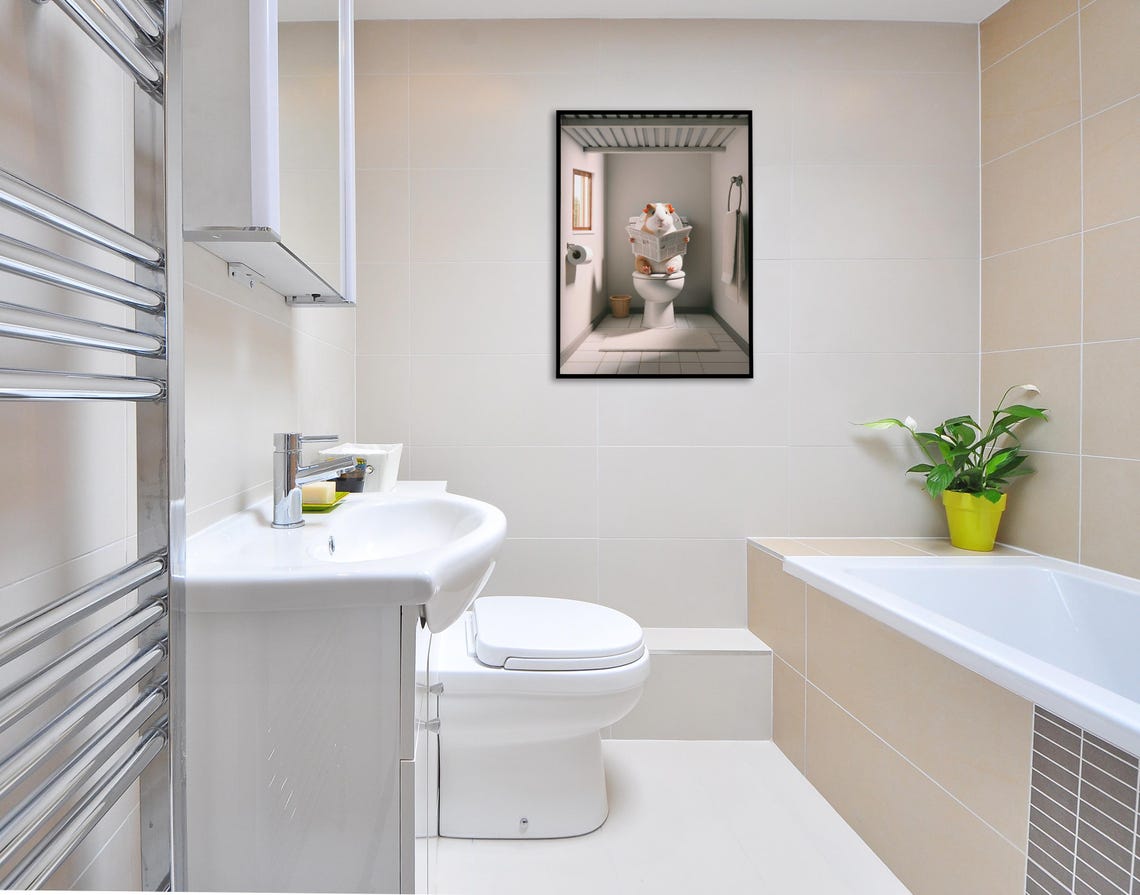 Guinea Pig Reading the Newspaper on the Toilet Bathroom Poster - Image 2