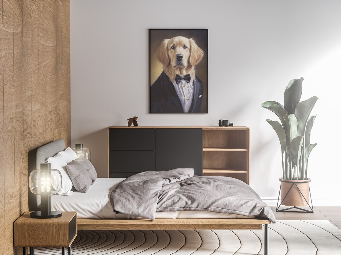 Golden Retriever in a Tuxedo Art Print - Image 4