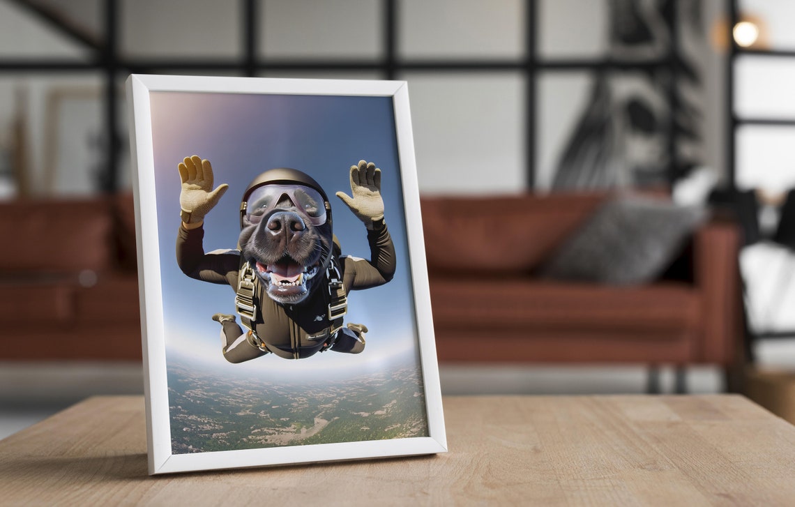 Black Labrador Skydiving With Helmet Epic Freefall Dog Poster - Image 4
