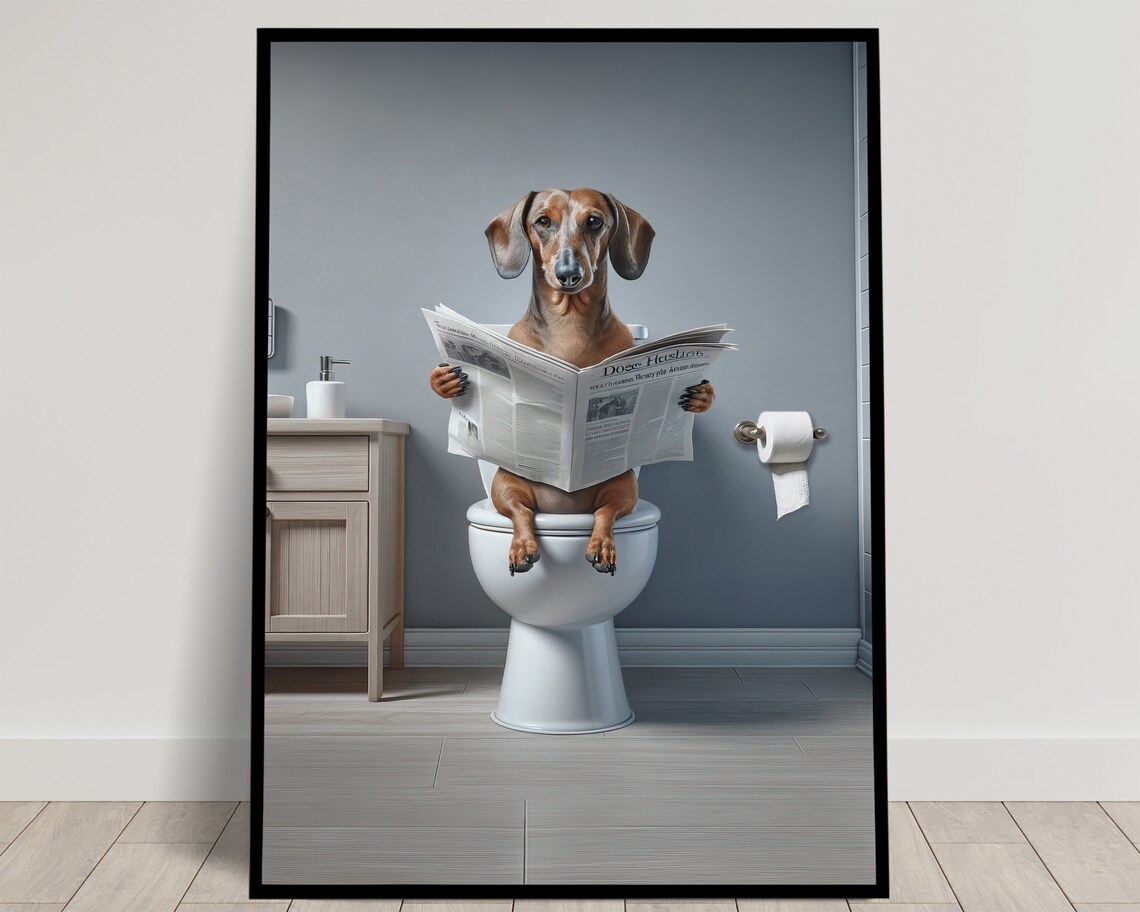 Dachshund Reading The Newspaper On The Toilet, Poster