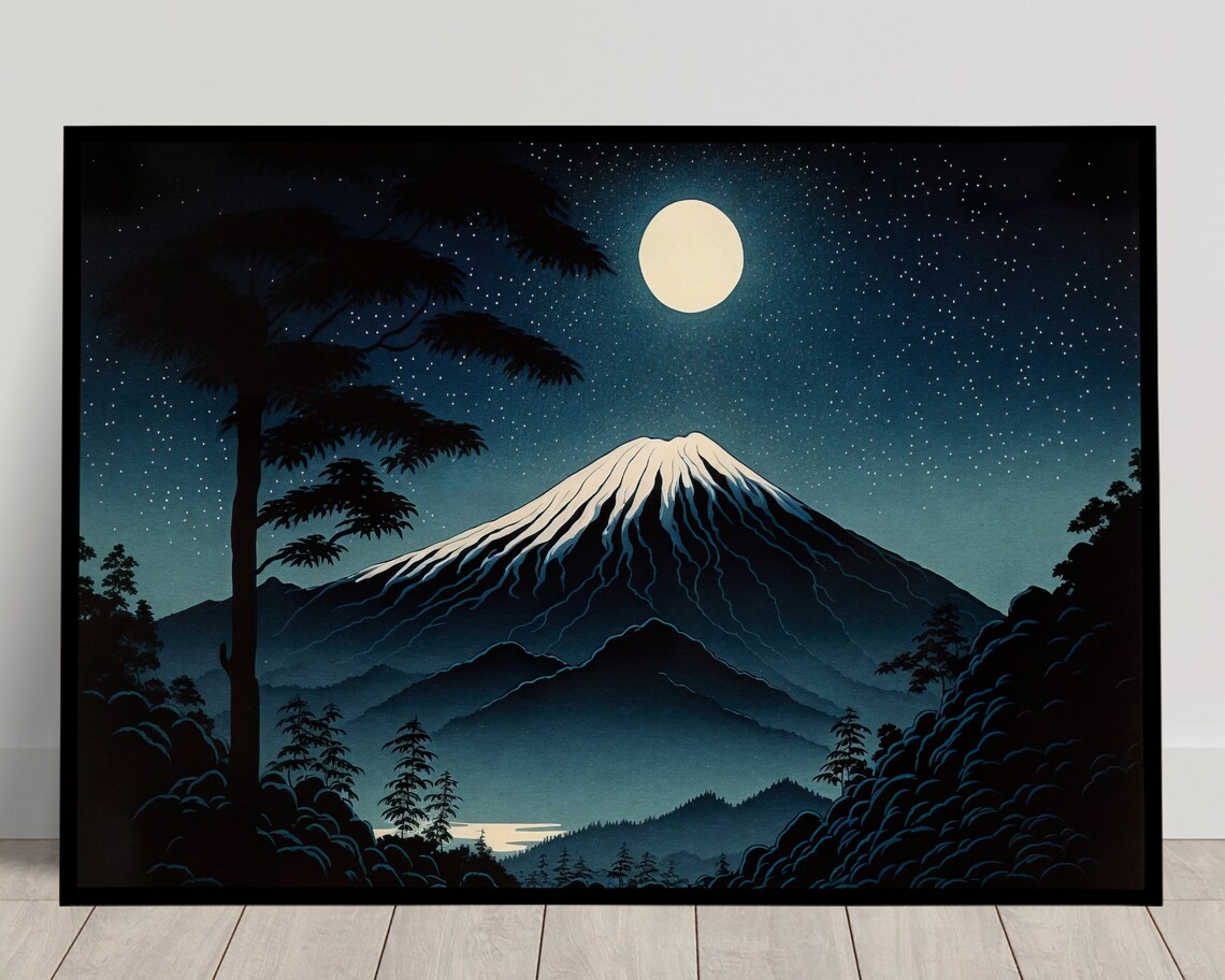 Mount Fuji Under the Full Moon Art Print