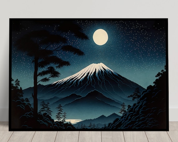 Mount Fuji Under the Full Moon Art Print