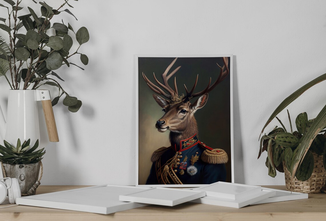 Portrait Of A Deer In Military Uniform Poster - Image 2