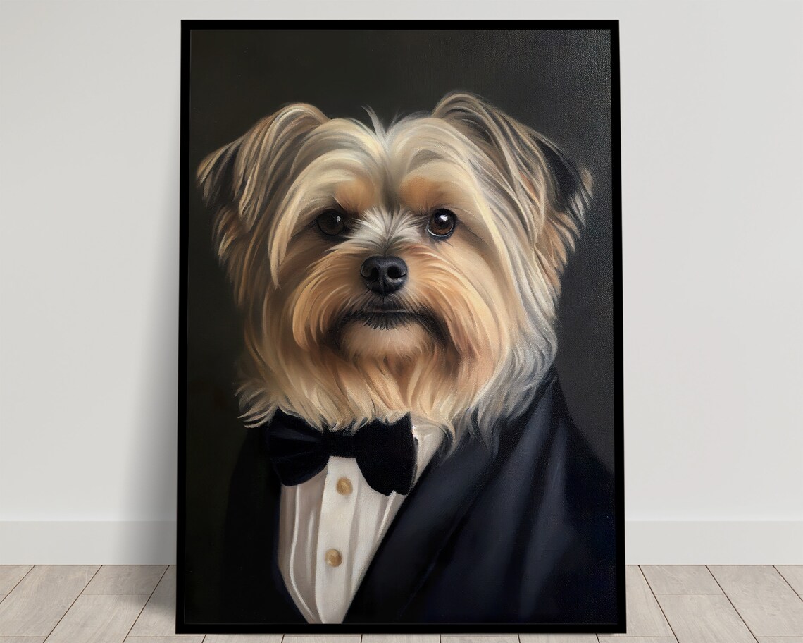 Yorkshire Terrier In Tuxedo Bow Tie Funny Dog Portrait Poster