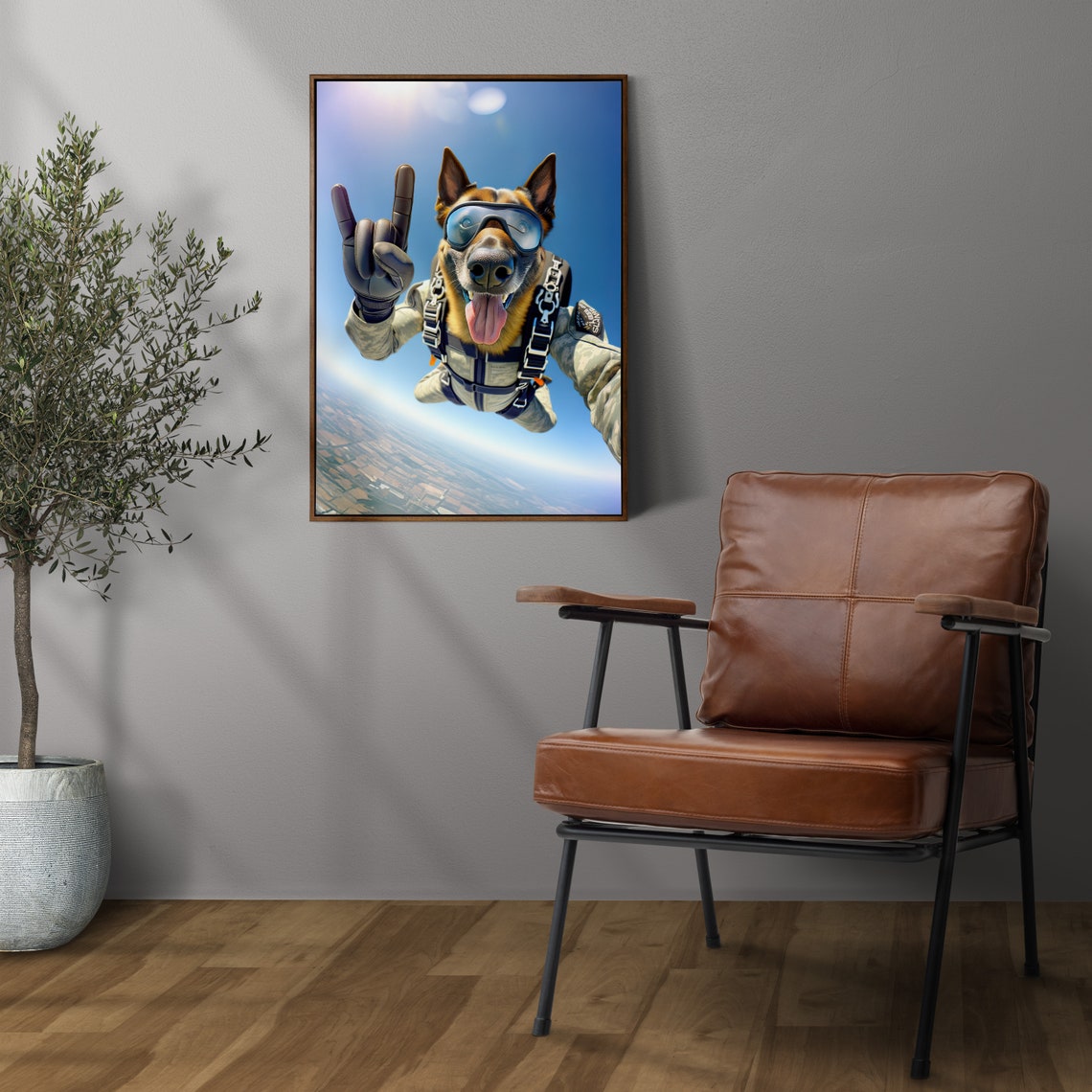 Belgian Malinois Skydiving Rock On Sign Epic Freefall Dog Poster - Image 3