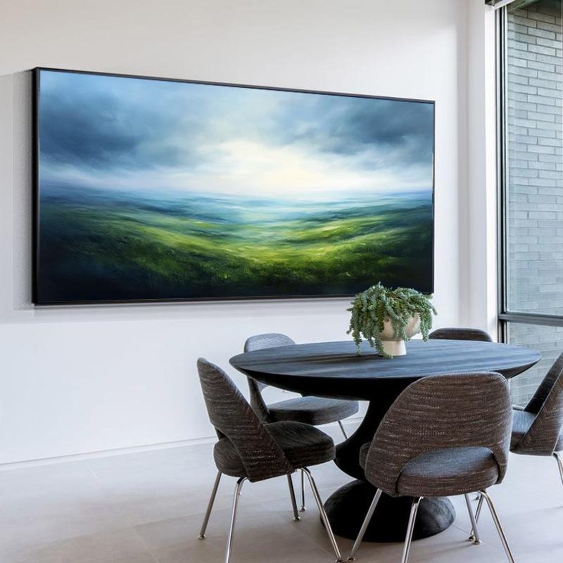Emerald Green Rolling Hills Under Misty Sky Panoramic Landscape Poster - Image 3