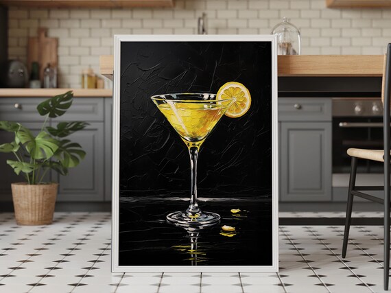 Lemon Drop Martini Yellow Cocktail Impasto Painting Kitchen Bar Poster
