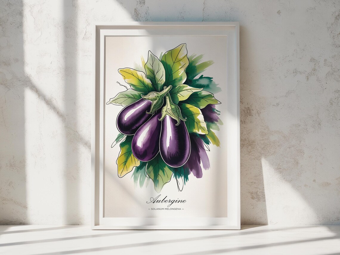 Aubergine Eggplant Botanical Watercolor Print Purple Vegetable Art