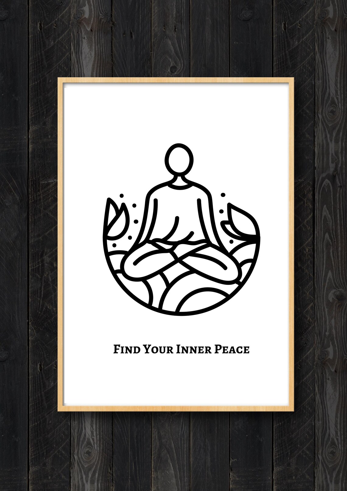 Find Your Inner Peace Meditating Figure Zen Line Art Quote Poster - Image 2